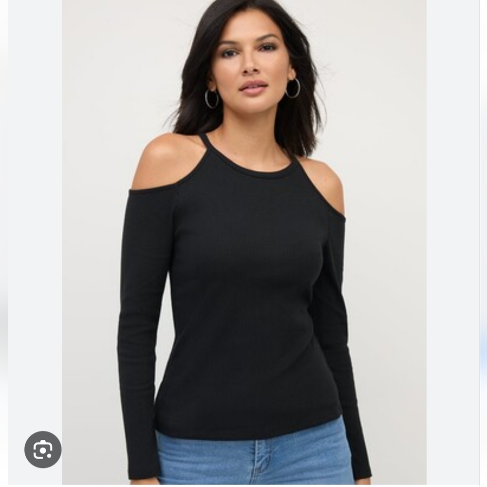 NWT New York & Company cold-shoulder black ribbed long sleeve shirt